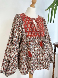 Haut chemisier décontracté Boho pur coton imprimé floral terreux indien Bagru Block débardeur brodé vêtements d'été - Product Image 3