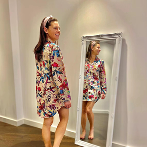 Pijama de algodón para mujer, conjunto de camisa larga con botones, estampado, suave, para verano, playa, noche, vestido de dormir. - Product Image 1