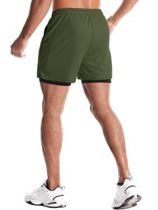 Pantalones Cortos Deportivos 2 en 1 de Secado Rápido para Hombre, Color Verde Oliva, Pantalones Cortos de Fitness Transpirables para Entrenamiento Atlético con Bolsillos - Product Image 3