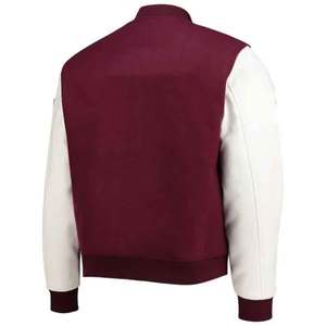 Men's Maroon <b>White</b> Varsity <b>Jacket</b> Stand Embroidered Logo Casual Autumn Wear - Product Image 5