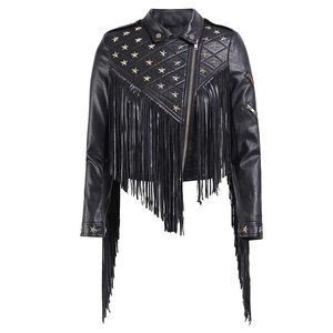 Chaqueta de cuero para mujer de alta calidad, estilo motero, personalizada, corta, ajustada, streetwear, oversize, diseño liso, elegante, con tachuelas. - Product Image 1