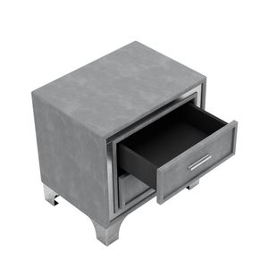 Set da camera da letto grigio Queen Size 3 pezzi con plateau letto imbottito con luci a LED e due comodini - Product Image 6