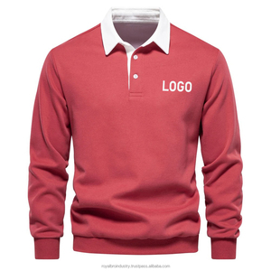 Nuevos hombres de talla grande para Polos de manga larga con cuello vuelto de contraste tela de lona transpirable para hombres de talla grande - Product Image 2