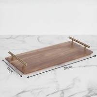 Plateau de service en bois rectangulaire, design minimaliste, luxe, fait main, écologique, poignées en laiton, plateau en bois d'acacia massif durable