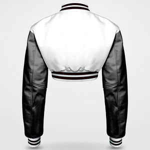 Veste universelle en jean PU style universitaire noir et blanc, coupe punk rock, longueur standard, col montant, simple boutonnage, coupe ajustée, pour l'hiver - Product Image 3