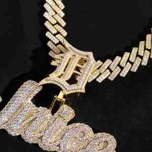 Mens 925 Silver Custom <b>Name</b> Pendant With Moissanite Diamond Cuban Link Statement Jewellery - Product Image 2