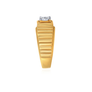 Timeless Glimmer <b>Men</b> Solitaire <b>Ring</b> Luxury Minimalist Round Cut Diamond Solitaire <b>Ring</b> with Ribbed Yellow Gold Shank - Product Image 4