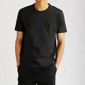 T-shirt à manches courtes pour homme, col rond, noir, avec poche poitrine, coupe classique, jersey décontracté, 100% coton - Product Image 2