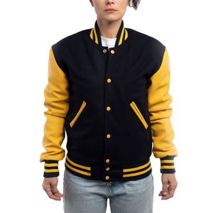 Veste universitaire personnalisée à manches jaunes et noires pour femmes, avec écusson OEM pour le corps court, veste de baseball Lettermen, veste pour femmes - Product Image 1