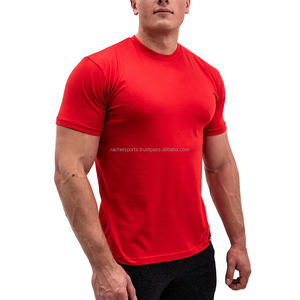 Gran oferta de verano 2025, camisetas de gimnasio de manga corta personalizadas de algodón 100%, camisetas de Color rojo sólido con logotipo personalizable - Product Image 3