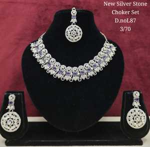 High Quality Latest Designed Fancy Collection Geometric silver Plated Pearl Kundan Necklace Earring Ring <b>Set</b> Women's Jewelry - Product Image 3