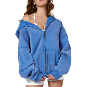 Women’s Oversized Zip Up Hoodie Acid Wash Heavyweight <b>Sweatshirt</b> <b>Vintage</b> Casual Hooded Jacket Fall Winter Fashion - Product Image 4