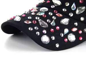 Gorra de Béisbol con Pedrería para Mujer, Gorra con Cristales Brillantes, Gorra Casual de Moda en Blanco y Negro - Product Image 4