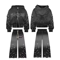 Nouvel ensemble de survêtement homme 2026 deux pièces avec strass, imprimé effet vieilli, coupe évasée, délavé à l'acide, style streetwear, hiver, OEM