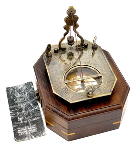 Boussole solaire avec boîte en bois, style antique, boussole de navigation en laiton et horloge solaire, instrument nautique décoratif pour Tr - Product Image 5