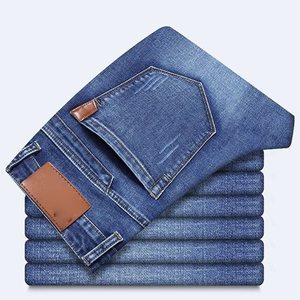 Jeans de Mezclilla para Hombre, Corte Recto, Lavado a la Piedra, Cintura Media, Corte Regular, Estilo Casual de Algodón, para Otoño - Product Image 1