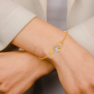 18K Gold Geometric Diamond <b>Bangle</b> <b>Bracelet</b> | Modern Openwork Designer <b>Bracelet</b> for Women - Product Image 3
