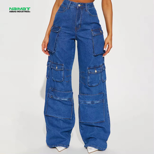 Multi Pocket Utility Wide Leg Denim Trousers High Waist Loose Fit Baggy Workwear Streetwear Cargo Jeans - Product Image 1