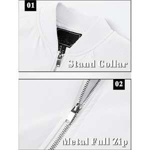 เสื้อแจ็คเก็ตบอมเบอร์สีขาวสำหรับผู้ชาย คอตั้ง ปิดด้วยซิป สไตล์ลำลอง ผลิตจากโพลีเอสเตอร์ เหมาะสำหรับใส่ในฤดูใบไม้ร่วง ทรงปกติ สีพื้น - Product Image 4