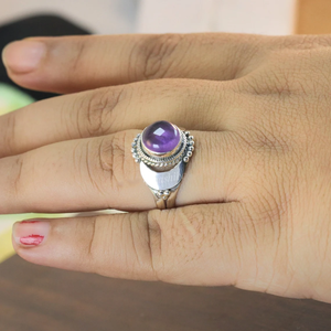 Half <b>Moon</b> Purple Amethyst <b>Ring</b> Crescent <b>Moon</b> Gemstone <b>Ring</b> Handmade Boho Celestial Jewelry Natural Amethyst <b>Ring</b> Statement <b>Ring</b> - Product Image 5