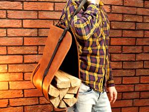 Sac de transport robuste en cuir véritable et bois pour bûches, sac fourre-tout rustique et portable pour foyer LWC-0018 - Product Image 4