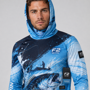 Sweat à capuche de pêche unisexe F2 WIN, impression par sublimation, UPF 50, séchage rapide, respirant, manches longues, chemise de performance, motif bleu sur le devant - Product Image 6