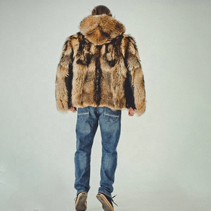 Manteau en fausse fourrure de lapin pour homme, col montant, manches classiques, couleur unie, fermeture éclair épaisse, vêtement d'extérieur - Product Image 3