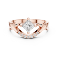 Bague solitaire vintage en moissanite taille princesse - Bague de fiançailles en argent sterling 925 plaqué or rose avec accent incurvé