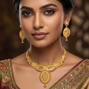 Divyoro Classic <b>Copper</b> Gold Plated Adjustable Length Necklace Earring Set Women's Statement Oval Flower Design Snake <b>Chain</b> - Product Image 3