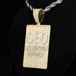 Rectangular Iced Out Moissanite <b>Pendant</b> 18K Gold Plated Hip Hop Rapper Bling Necklace Men's Theme Charms <b>Initial</b> Letter <b>Pendant</b> - Product Image 6