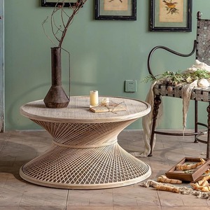 Latest Rattan and <b>Bamboo</b> Farmhouse Coffee <b>Table</b> Round Shape Living Room Furniture Home Furniture Durable - Product Image 5