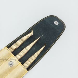 Embouts de fibre les moins chers couleur or trois kit de pince à épiler ensemble couleur yeux extension de cils pince à épiler Volume pince à cils - Product Image 1