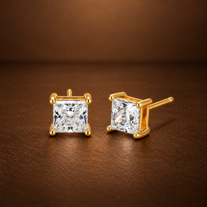 Boucles d'oreilles clous de luxe unisexe en or 14K plaqué, diamant de laboratoire taille brillant 2 carats, solitaire carré classique pour mariage, anniversaire, fête - Product Image 3