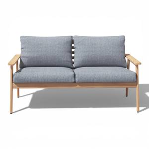 Sofá de Jardín Moderno de Madera de Teca para Exteriores, Sofá de Dos Plazas para Patio con Cojines Grises Impermeables para Patio Trasero, Balcón, Hotel - Product Image 3