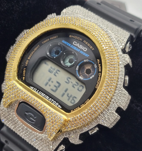 Reloj Analógico de Lujo Vintage de Acero Inoxidable Bicolor con Bisel de Diamantes Moissanite en Oro y Plata, Estilo Hip Hop - Product Image 4