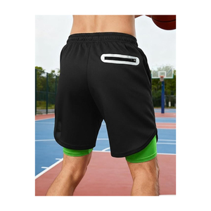 Shorts de sport pour homme personnalisés, couleur unie, taille haute, avec cordon de serrage, respirants, poches intégrées, pour entraînement de marathon en extérieur, bleu marine - Product Image 3
