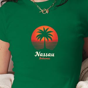 T-shirt court mode femme design coucher de soleil Nassau Bahamas - Product Image 2