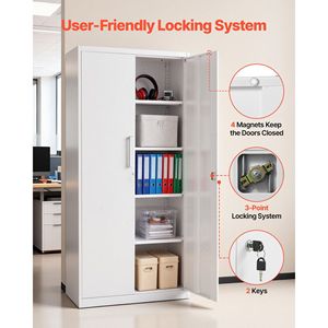 Armadio da Garage in Acciaio Chiudibile a Chiave 68.9, 5 Ripiani, 4 Mensole Regolabili, 2 Porte Magnetiche, 2 Chiavi per Conservazione Attrezzi - Product Image 6