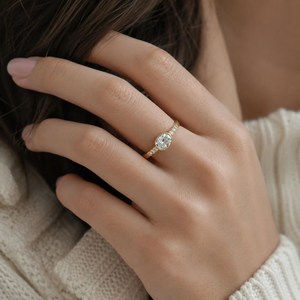 IGI Certified DEF Color VS VVS Clarity Old Mine <b>Cushion</b> Cut & <b>Round</b> Lab Diamond 10K 14K 18K Solid Gold Solitaire Side Stone Ring - Product Image 5