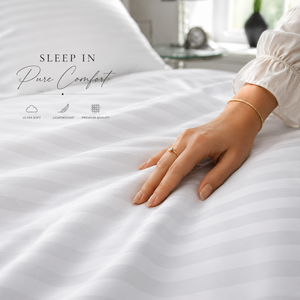 Sábana de Algodón a Rayas Blanca Clásica Pura de 210 Hilos |   Juego de Ropa de Cama Suave y Transpirable de Estilo Hotel Premium para una Comodidad Atemporal en el Dormitorio - Product Image 2