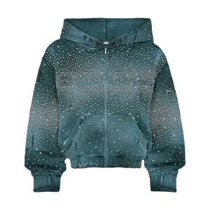 Luxury Rhinestone Embroidery Hoodie Custom Oversized Acid Wash Distressed Streetwear Men's Terry Hoodie - Product Image 1