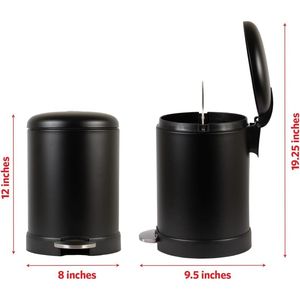 Cestino per Rifiuti Rotondo in Acciaio Inox da 1,2 Galloni, Piccolo Contenitore Nero in Metallo con Coperchio a Chiusura Morbida e Pedale - Product Image 3