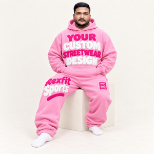 Ensemble sweat-shirt à capuche pour homme Rexfit Sports, imprimé rose floqué, streetwear, vêtements d'automne, 100% coton, tissu éponge français - Product Image 1