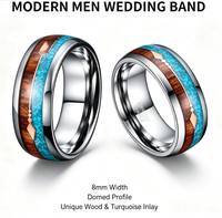 Anillo de carburo de tungsteno con incrustaciones de madera, turquesa y flecha de oro rosa, banda de boda abovedada de 8 mm para hombre, joyería natural al por mayor