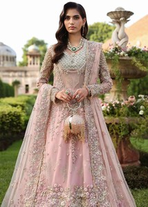 <b>Pink</b> Organza <b>Wedding</b> <b>Dress</b> Embroidered Net Anarkali Suit Long Sleeve Dupatta Beaded Floral Party <b>Dress</b> - Product Image 2