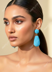Handmade <b>Blue</b> <b>Beaded</b> Drop Earrings for Women Statement Dangle Earrings Trendy Boho Party Wear Jewelry Gift - Product Image 2