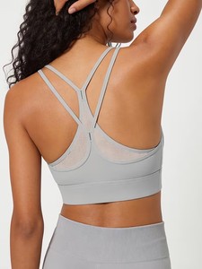 Female Dual Strap T Back Active Bra Soft <b>Compression</b> Fitness <b>Top</b> Wide Underband Removable Cups Athleisure Apparel Factory Base - Product Image 6