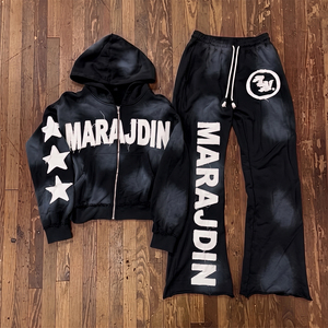 Conjunto de Chándal Rosa Personalizado con Efecto Desgastado Y2K, Sudadera con Cremallera y Pantalones Acampanados, Venta al por Mayor, Unisex, Transpirable para Hombre - Product Image 1