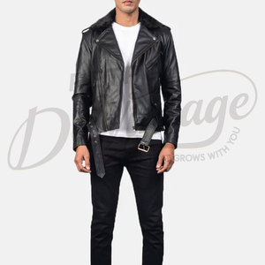 Chaqueta de Motociclista de Cuero Negro Premium para Hombre con Cuello de Piel Sintética, Chaqueta de Moto Ajustada con Cinturón, Prenda Exterior Elegante para Invierno - Product Image 3