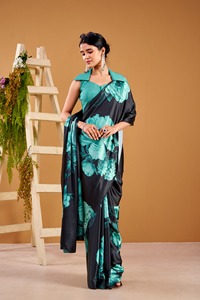 Indian Traditional Ethnic Satin Silk <b>Saree</b> in Floral Print for Casual Wear and Festive Function for Women Fancy Trendy Outfit - Product Image 3